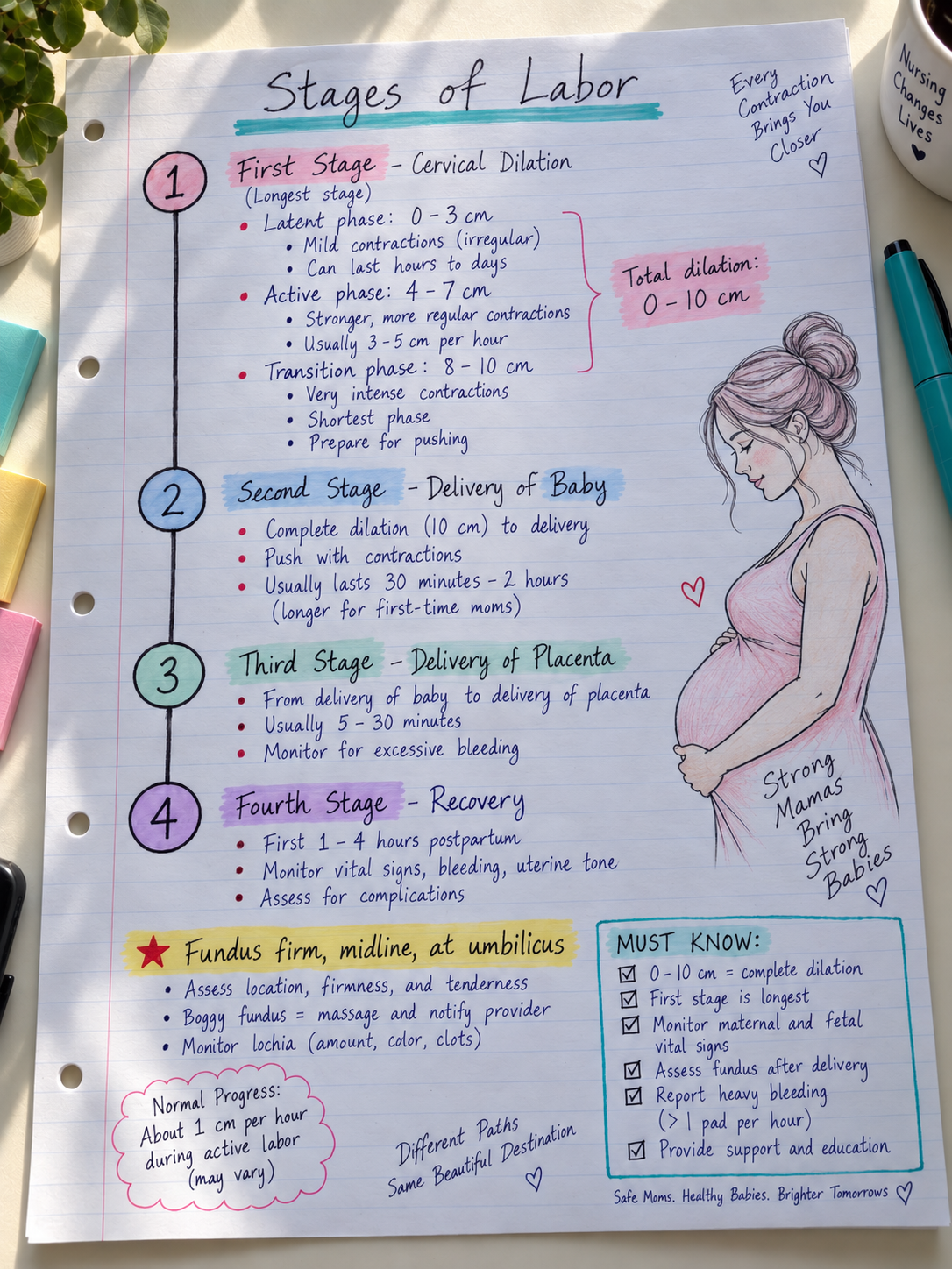 Handwritten OB notes – stages of labor